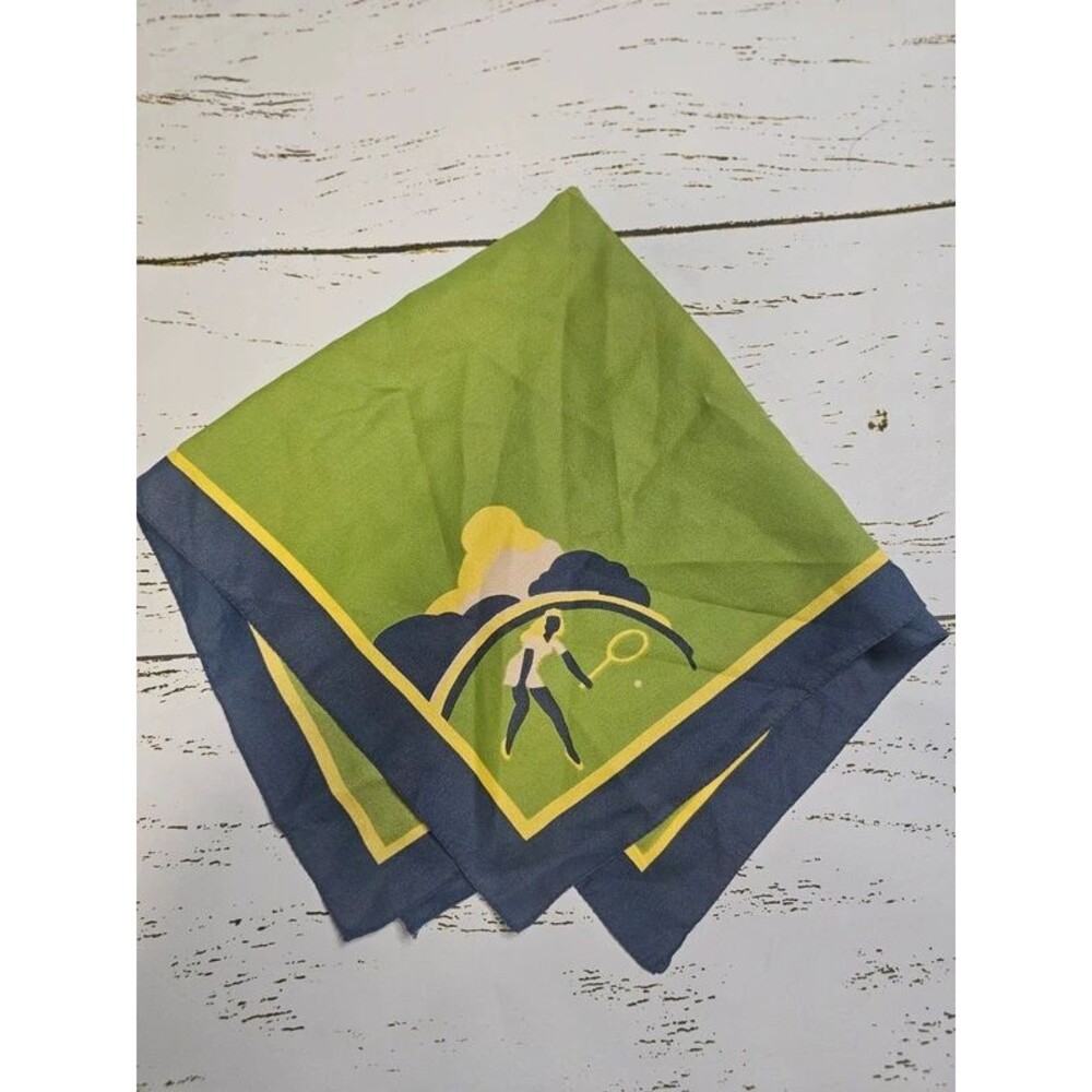 Vintage Paoli Tennis Scarf Green Navy Yellow 21” Square